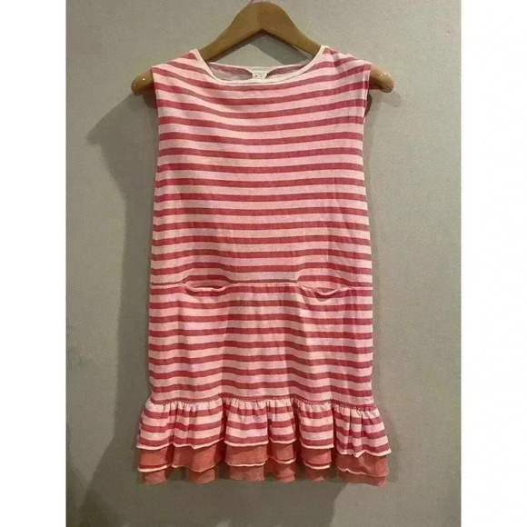Crewcuts Dress Girls 12 Stripe Pink Silk Ruffle Sundress J Crew Pockets Tank - Picture 1 of 7